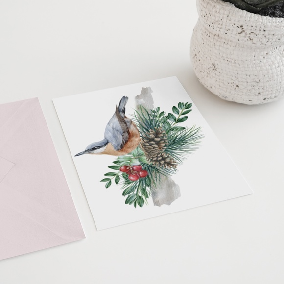 Nuthatch Bird Wall Art Watercolor Illustration Print Poster Card Unframed - Picture 6 of 7